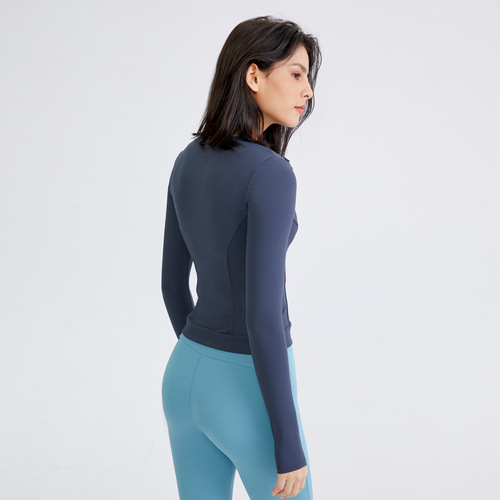 Autumn and winter sports coat women's slim tight elastic quick-drying yoga top long-sleeved running training fitness clothing