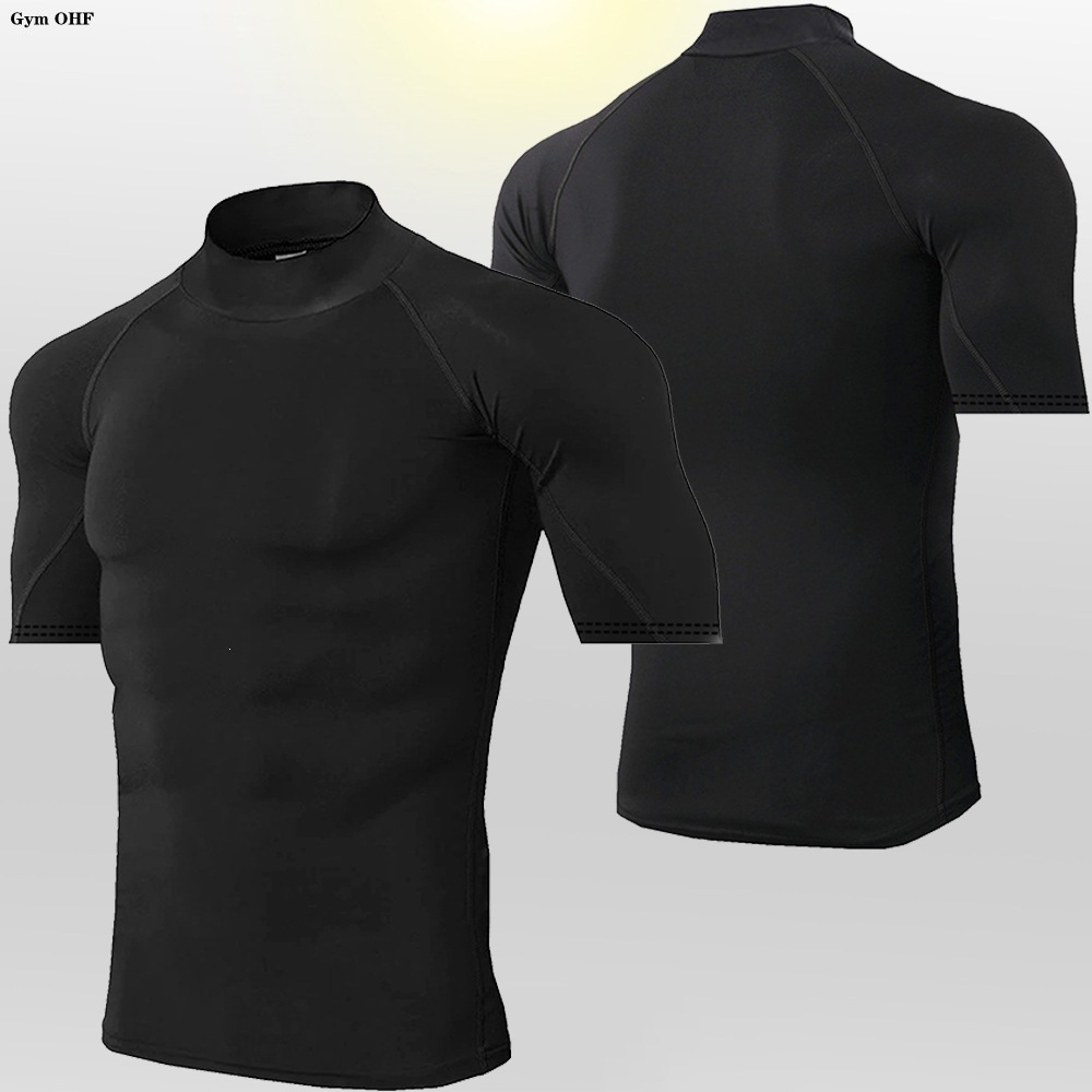PRO nuevo cuello alto de manga corta color sólido transfronterizo explosivo hombre camiseta deportiva al aire libre chaqueta de entrenamiento