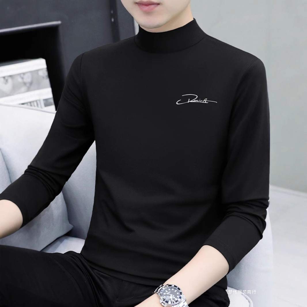 모달면 반 높은 칼라 긴 소매 티셔츠 남자의 가을 최고 가을과 겨울베이스 셔츠 내부 중간 칼라 Qiu Mengwei