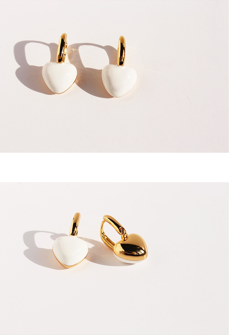 Heart Shape Pattern 1 Pair IG Style Sweet Heart Shape Enamel Plating Brass 18K Gold Plated Drop Earrings
