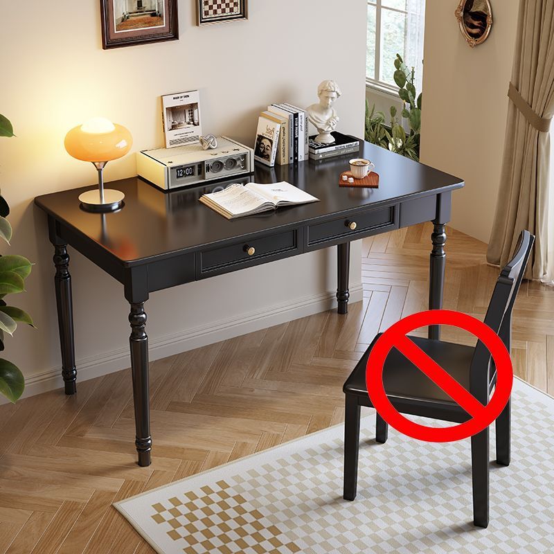 Black Solid Wood Desk American-Style Home Study Bedroom European-Style French-Style Retro Small Apartment Computer Desk Writing Desk Black Solid Wood Desk American-Style Home Study Bedroom European-Style French-Style Retro Small Apartment Computer Desk Writing Desk