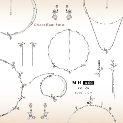 Orange Heart Zircon Necklace for Women, Wholesale, Light Luxury, Retro, High-End, Clavicle Chain, Elegant and Versatile, Sweet and Cool Accessory