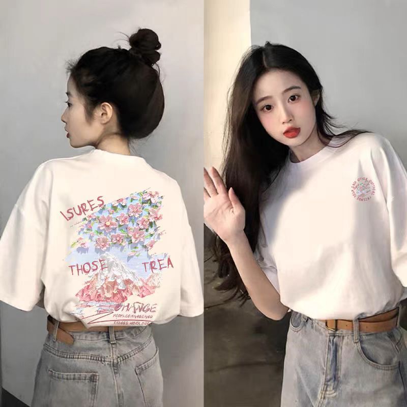 夏の純粋な綿の女性のための半袖 tシャツ 2025 新しいホットスタイル白ルーズカジュアル多用途 tシャツファット mm トップ服|undefined