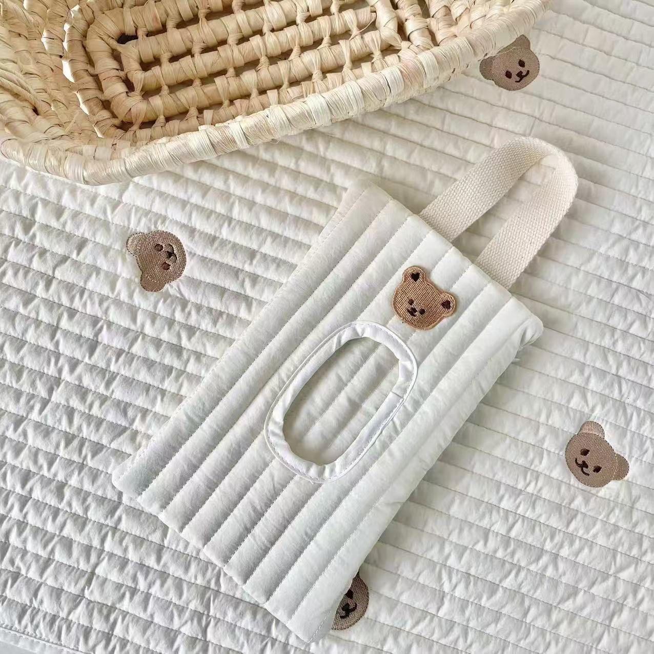 韩版卡通刺绣小动物头纸巾盒车载湿巾包抽取式便携手提收纳袋