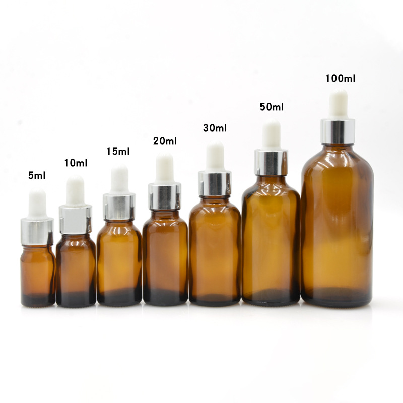 Botellas de vidrio ámbar para aceites esenciales | A prueba de luz, con gotero o bola rodante, lista para usar