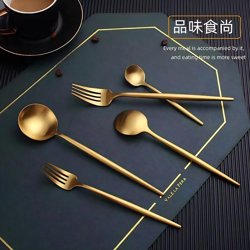 高級410ステンレス鋼のナイフ、フォーク、箸セット、ヨーロピアンスタイルの洋食食器、家庭用ステーキナイフ、フォーク、スプーン、ゴールデンコーヒースプーン|undefined
