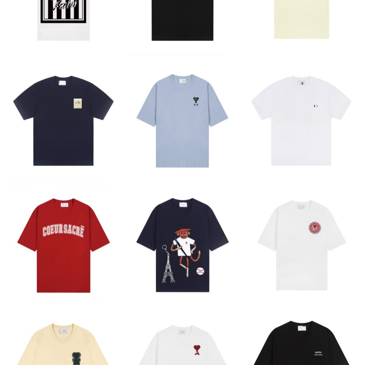 Cross-Border Trendy Brand Ami Summer Classic Style Loose-Fitting Unisex Round-Neck Short-Sleeve T-Shirt with Large Letter Print