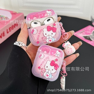 Pink Kt Cat Suitable for Apple Airpodspro2 Wireless Bluetooth Headphone Case 1/2/3/4/5 Generation Protective Cover