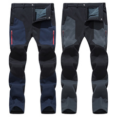 Jacket pants for men, thickened with velvet, autumn and winter large size waterproof soft shell fleece outdoor sports cycling and mountaineering trousers