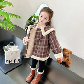 女童加绒外套秋冬2025新款洋气时髦冬装女宝宝呢大衣儿童冬款外套