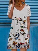 9365#亞馬遜速賣通春季新款外貿跨境時尚女裝寬松V領短袖連衣裙