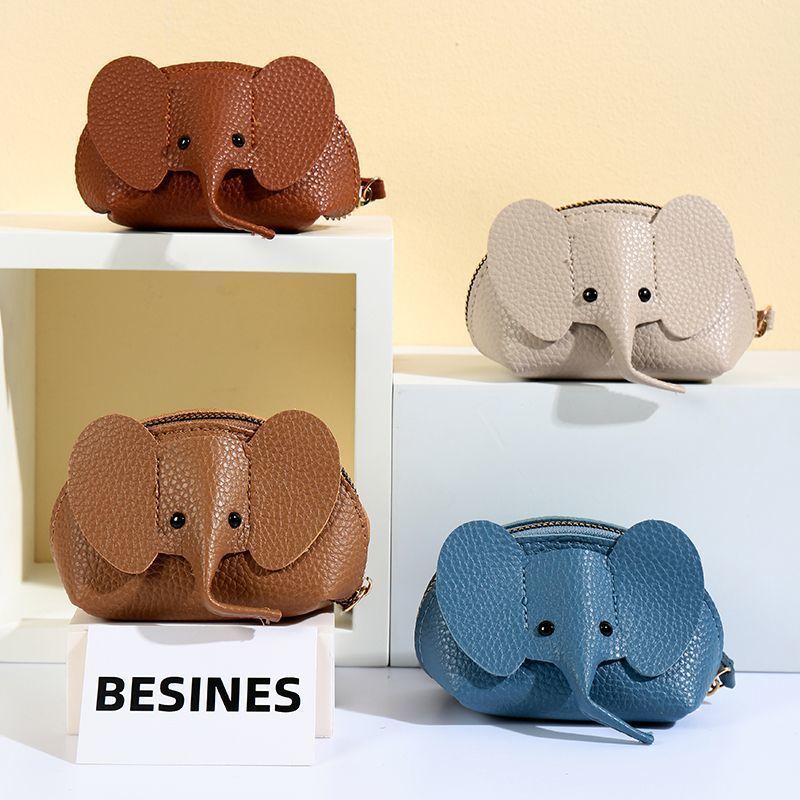 Cute elephant zipper wallet for women, small coin purse, key pouch, personalized card holder, lipstick organizer