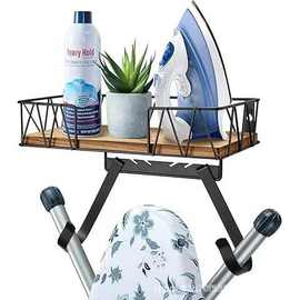 跨境现货熨衣服支架家用壁挂式熨衣板收纳架带大型存储木底座篮子