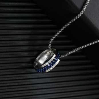 Xl1810-93 chain ring blue necklace 60cm