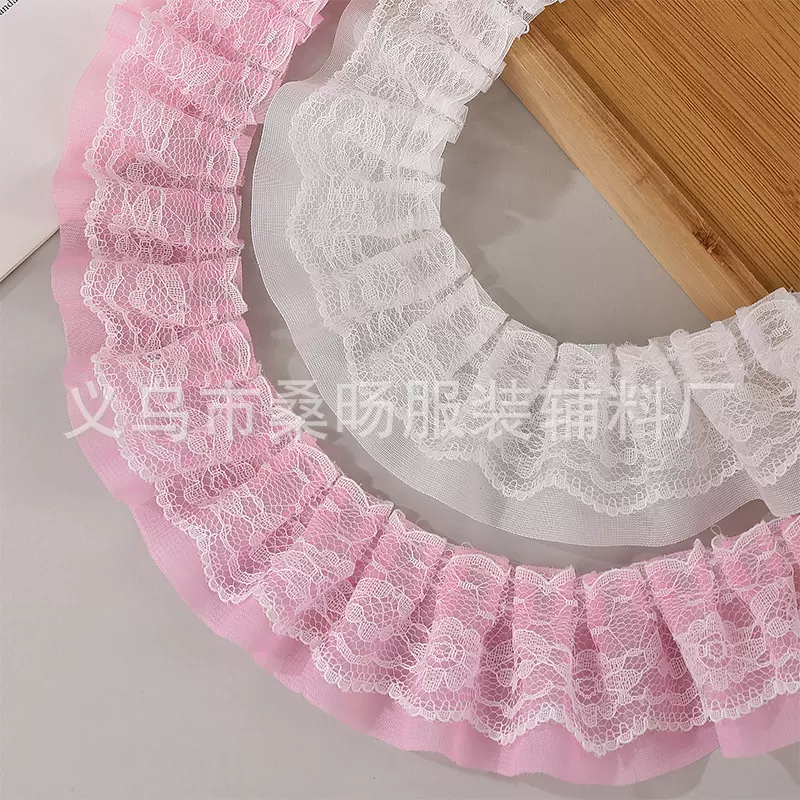 5cm双层雪纺褶皱蕾丝花边辅料手工diy家居软饰打折荷叶花边带批发