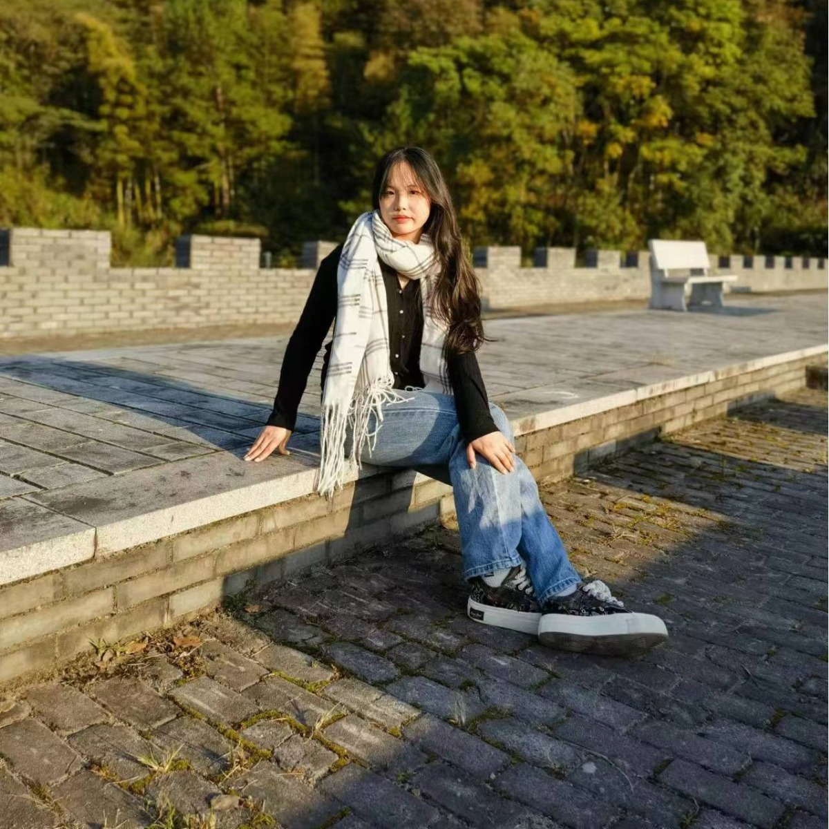가을 겨울 모조 캐시미어 스카프 체크 수술 숄 가벼운 사치풍 보온 백합 학