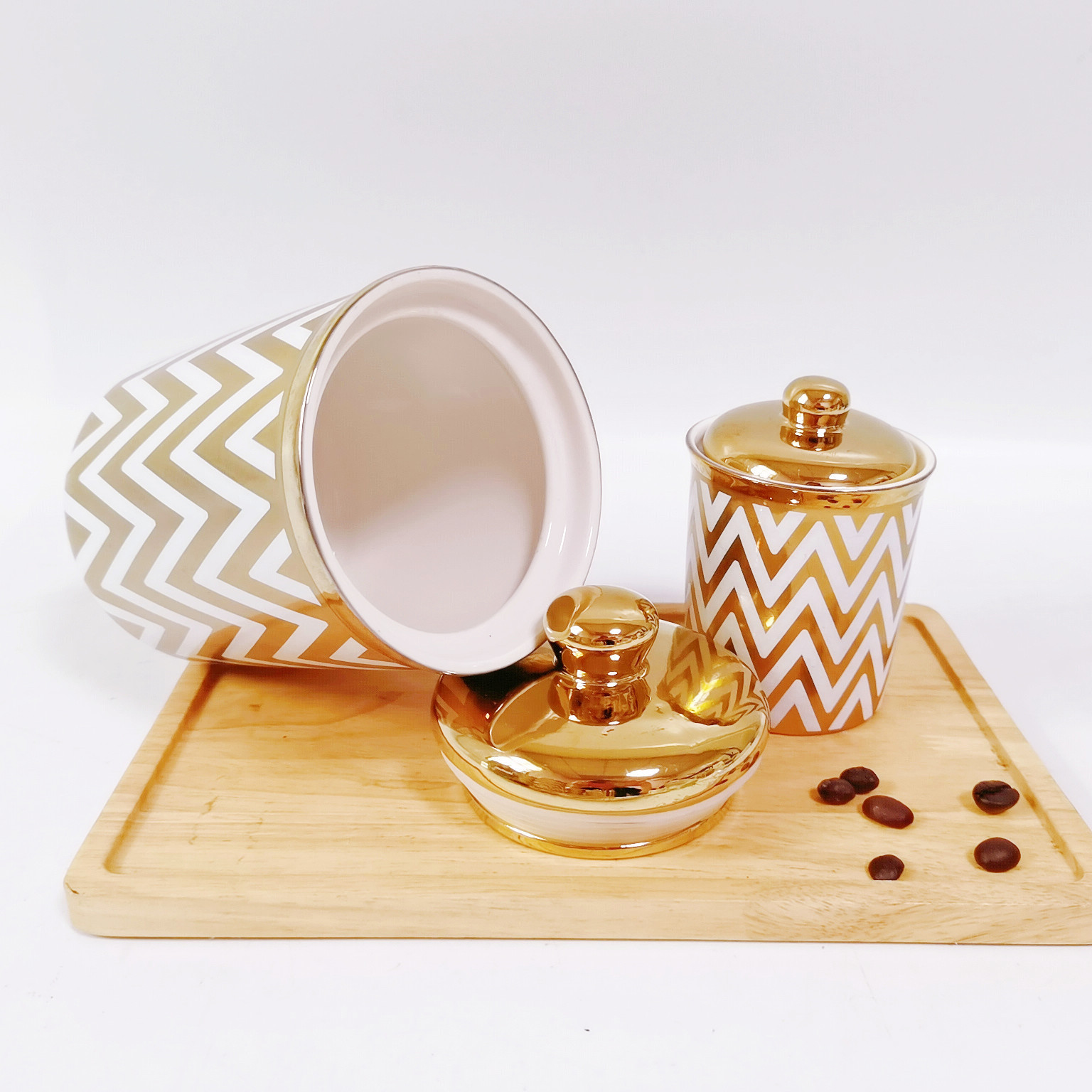 Exportación de Oriente Medio exportación de cerámica galvanoplastia sellado tarro traje cocina almacenamiento tarro 3-cabeza condimento botella café té tarro