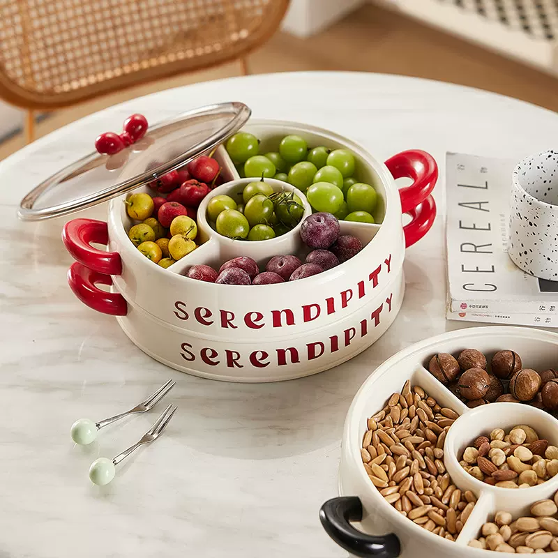 轻奢果盘客厅茶几家用干果盘坚果零食摆放盘高颜值带盖分格水果盘