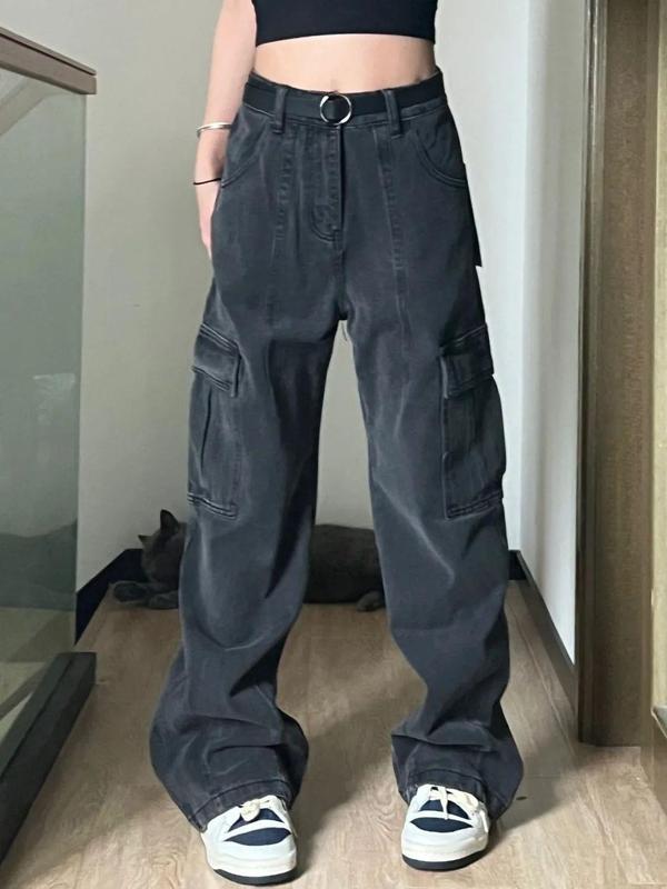 美式工装牛仔裤女秋季高腰2025年新款ins潮设计感小众阔腿拖地裤|undefined