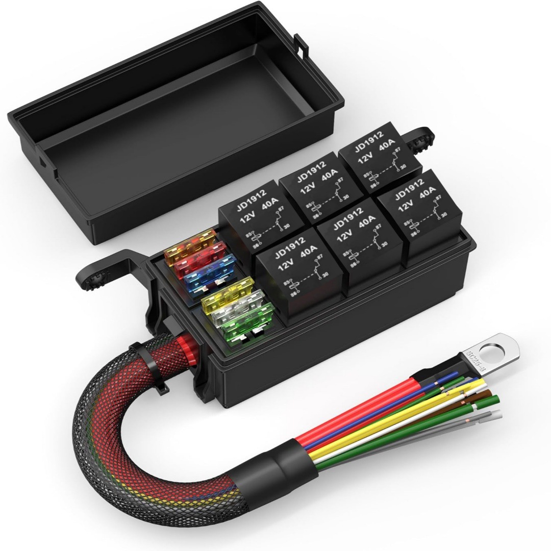 12V继电器 6路继电器保险盒 预接线继电器箱6路保险丝继电器