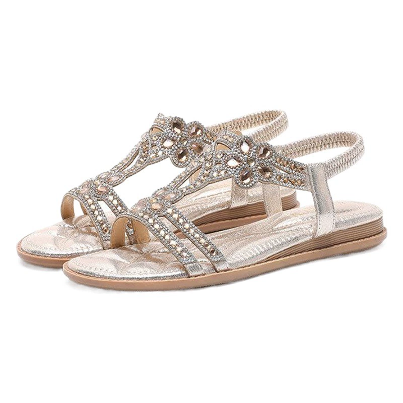 IELTS Run босоножки больших размеров с полыми трансграничными плоскими стразами, удобная женская обувь в богемном стиле, лето