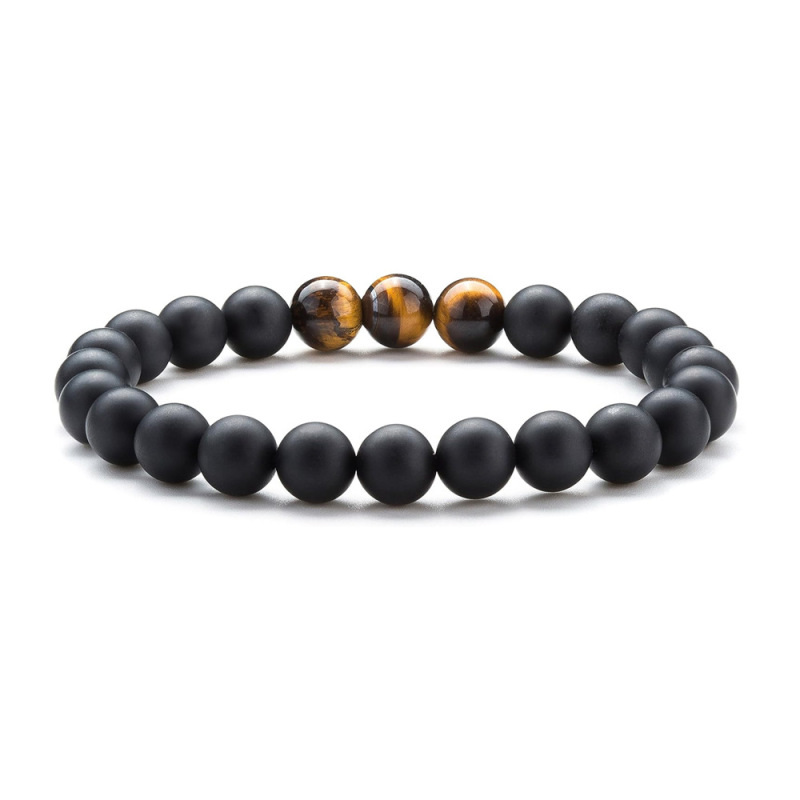 8mm Stone Bead Elastic Bracelet European and American New Cross-Border Tiger Eye Volcanic Stone Yoga Bead Set Men's Hand Accessories
