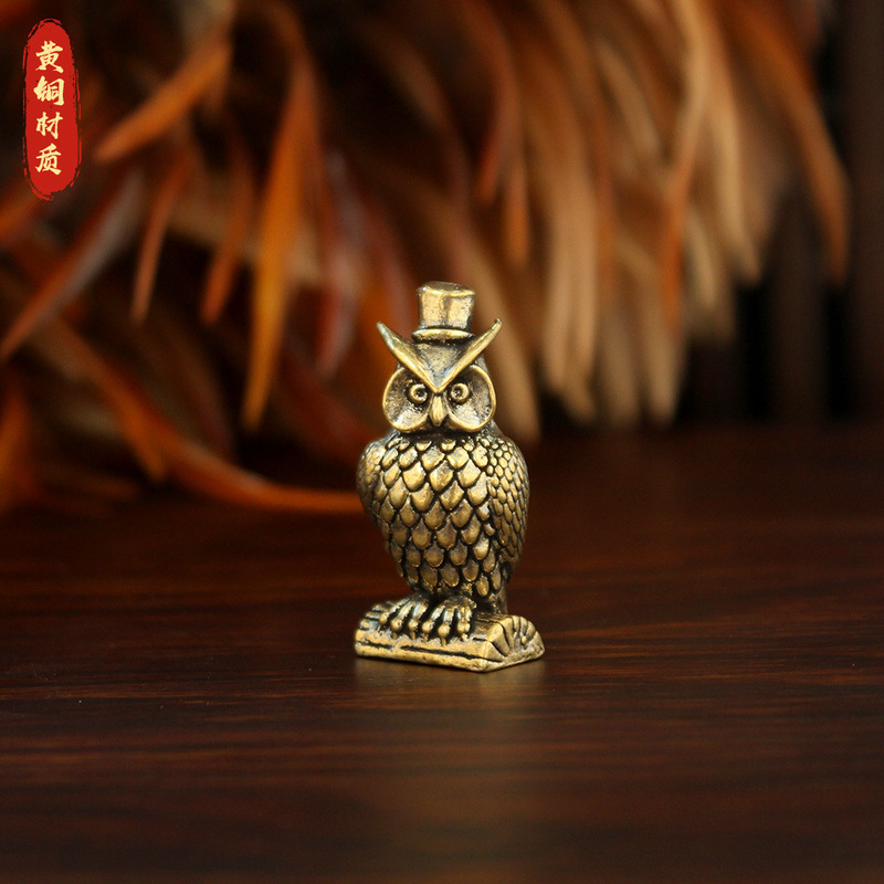 Antique Copper Owl Collectibles Solid Copper Standing Owl Vintage Animal Tea Pet Micro Landscape Ornament