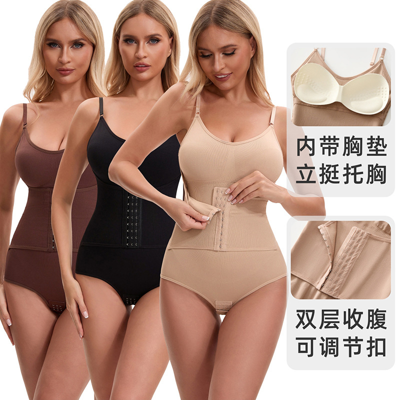 Cross-Border One-Piece Double-Layered Buttoned Shapewear with Breast Pads, Tummy-Tightening and Butt-Lifting Triangle Style Open-Top Women's Breast-Supporting Waist-Shaping Underwear