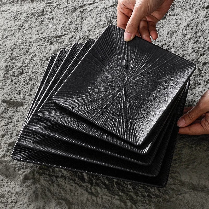 密胺創意正方形黑色盤子燒烤涼菜碟子火鍋店餐具商用日式菜盤仿瓷