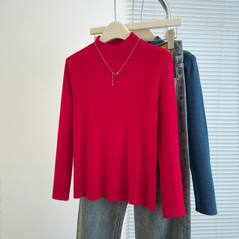 商品详情图_实拍原版半高领打底衫秋冬新款羊毛针织衫女百搭洋气