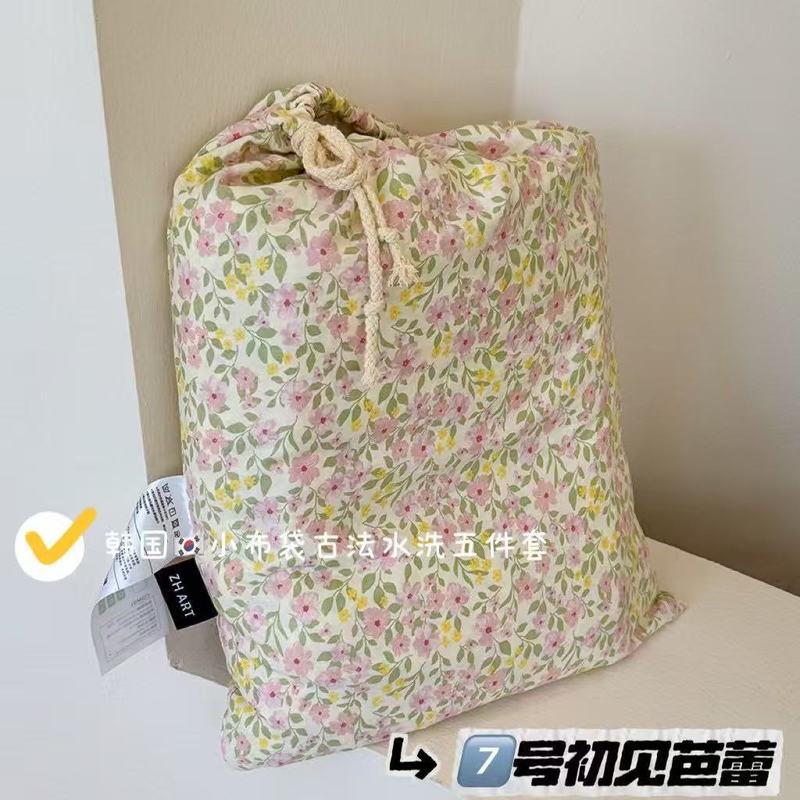 韩国小布袋四件套古法斜纹水洗棉加厚碎花被套云柔棉套件床上用品|undefined