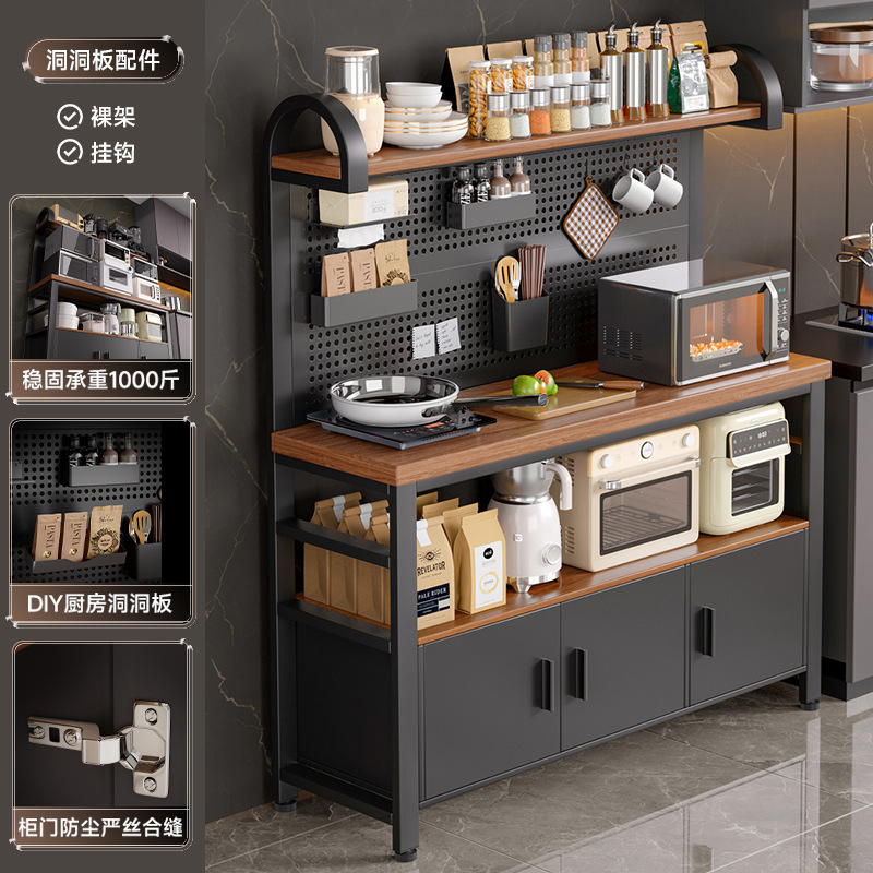 Nuevo estante de cocina multifuncional agujero placa agujero contra la pared mesa de trabajo horno de microondas utensilios estante de almacenamiento gabinete de comedor