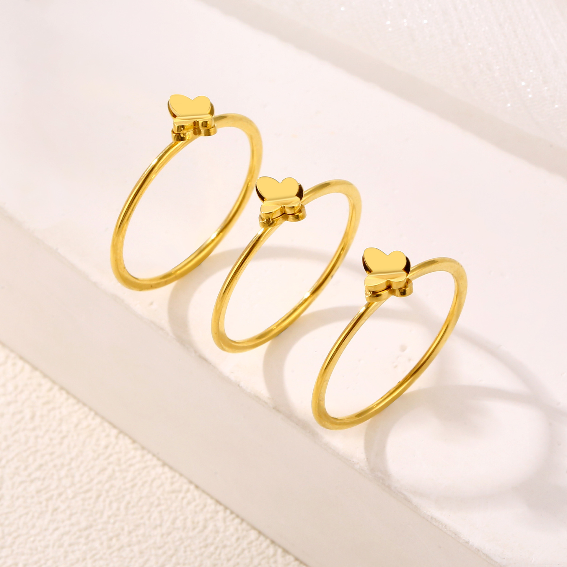 New Mini Double-Layer Small Butterfly Titanium Steel Ring Plated with 18K Gold Niche Design Fashionable Non-Fading Joint Ring for Women