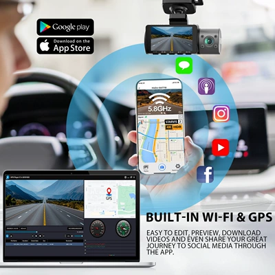 4K+1080P+1080P 3-Lens Dash Cam Driving recorder
