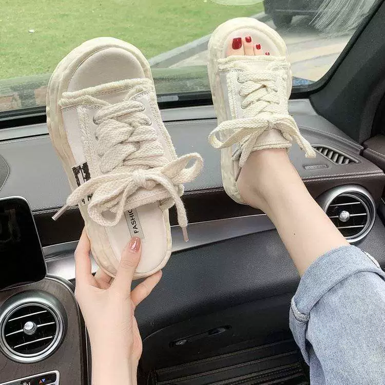 Европейские женские сандалии из плотной ткани на толстой подошве, летняя повседневная обувь для улицы, новинка 2025 года.