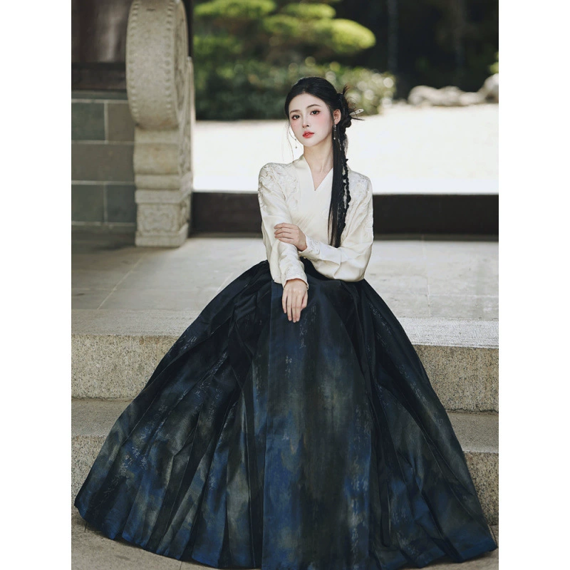 Sansui, Hanfu, with embroidery, with short sleeve, gradient, 40
