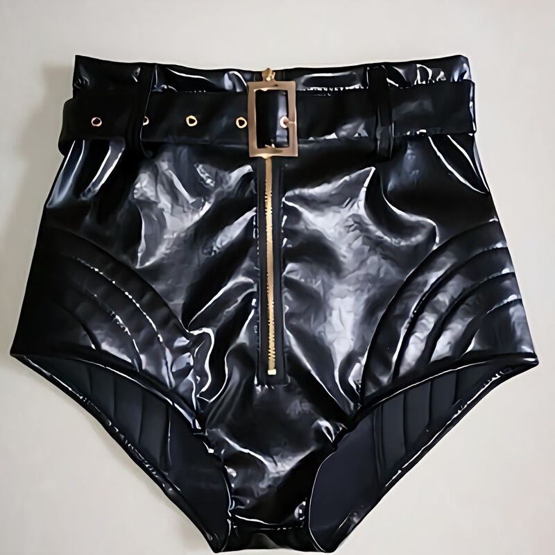 Leather shorts, elastic high-waisted shorts, DS performance outfit, nightclub bar party star female singer triangle hot pants
