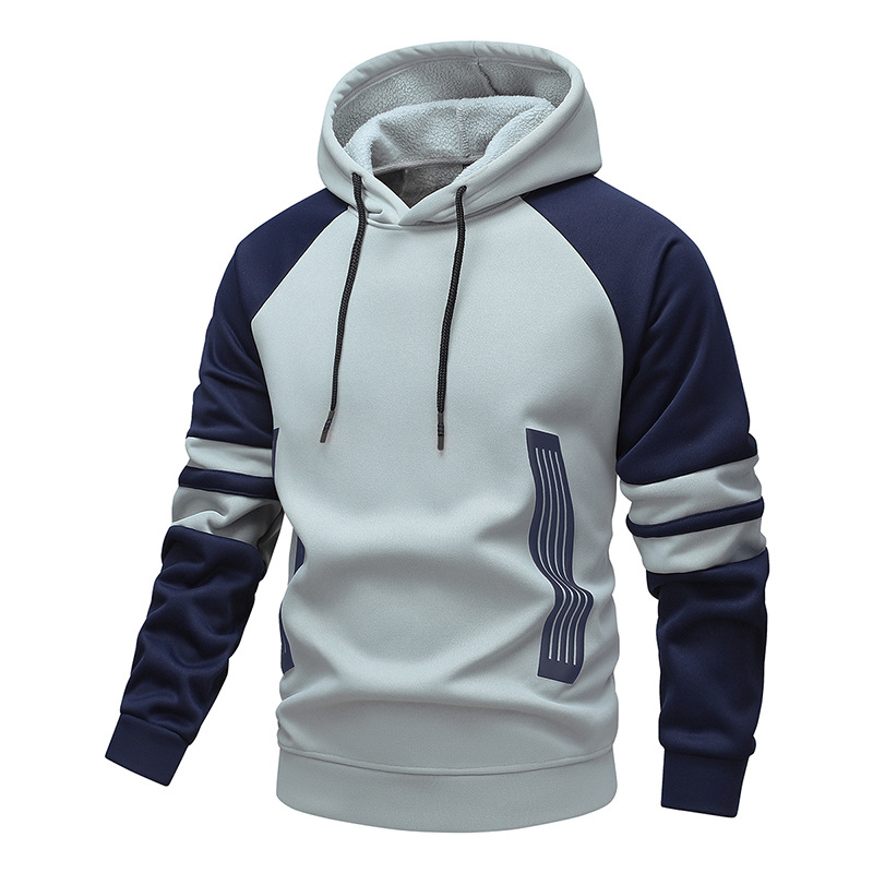 Felpa con cappuccio da uomo con fodera in pile e strisce a contrasto | Vestibilità ampia di ispirazione giapponese | Tessuto antibatterico (grigio, rosa, blu) - Dalla M alla 3XL_voghion.com