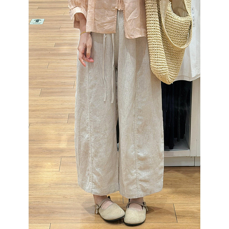 Linen Cropped Wide-Leg Pants for Women, Summer Thin High-Waisted Loose Fit, Slimming for Petite Figures, Drapey Ice Silk Straight-Leg Casual Pants Linen Cropped Wide-Leg Pants for Women, Summer Thin High-Waisted Loose Fit, Slimming for Petite Figures, Drapey Ice Silk Straight-Leg Casual Pants