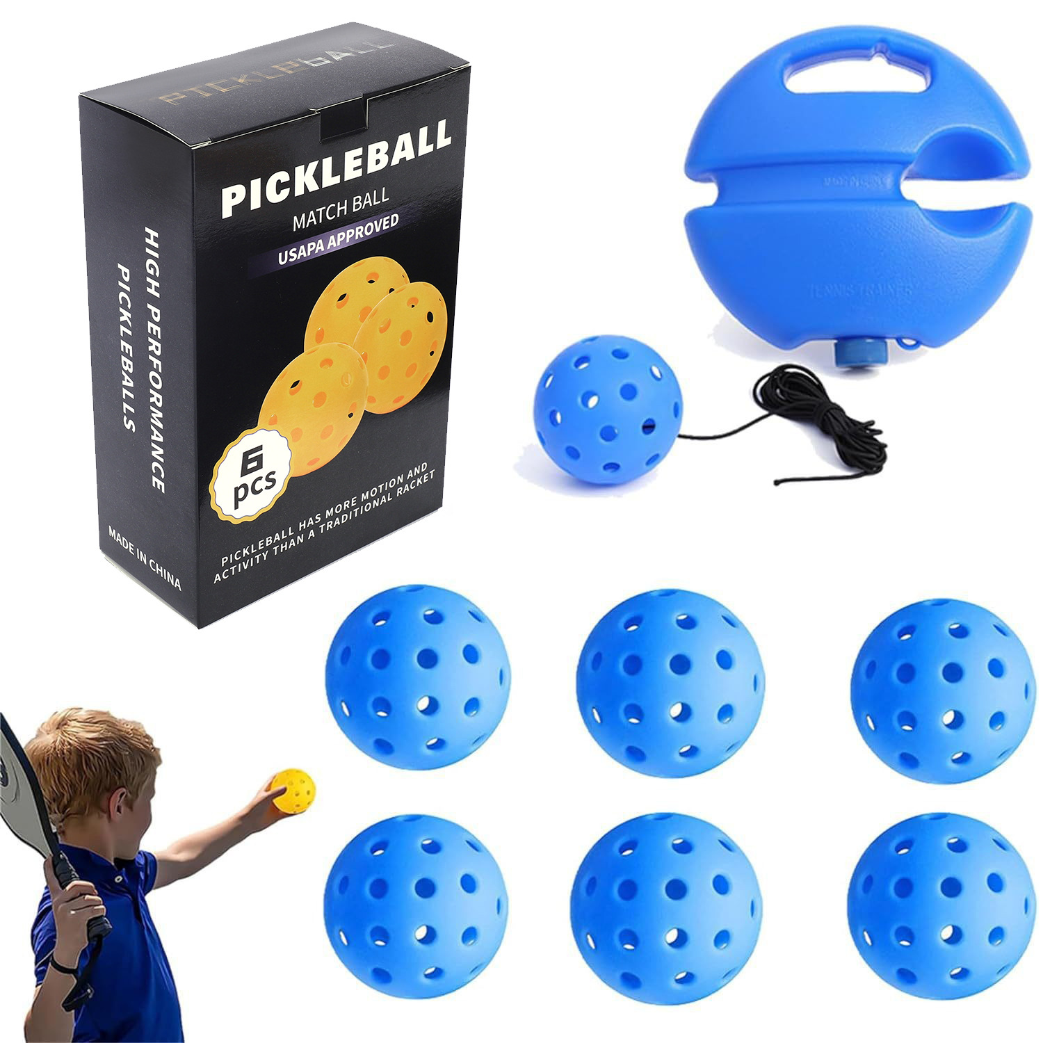 Entrenador de bolas de pico único 40 hoyos PE Bola de agujero elástico alto principiante práctica Pickleball base de inyección de agua