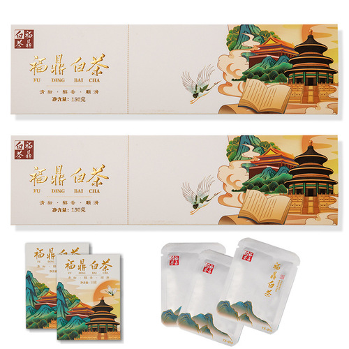Fuding White Tea: Classic White Leaf Gift Box with Small Square Pieces, Old Shou Mei, Gong Mei, and Aged Citrus Peel-Infused White Tea—Accompanied by Mini Biscuits, Tea Cakes, and Tobacco-Style Tea Strips