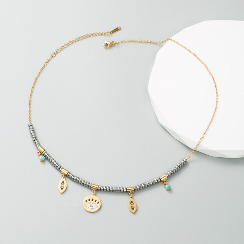 Retro Devilu0027S Eye Titanium Steel Necklace Inlay Rhinestones Stainless Steel Necklaces