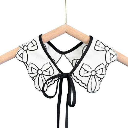 New Fashion Computer Embroidered Fake Collar Women's Doll Collar Lace-up Bow Collar Flower Wholesale Shirt Collar White