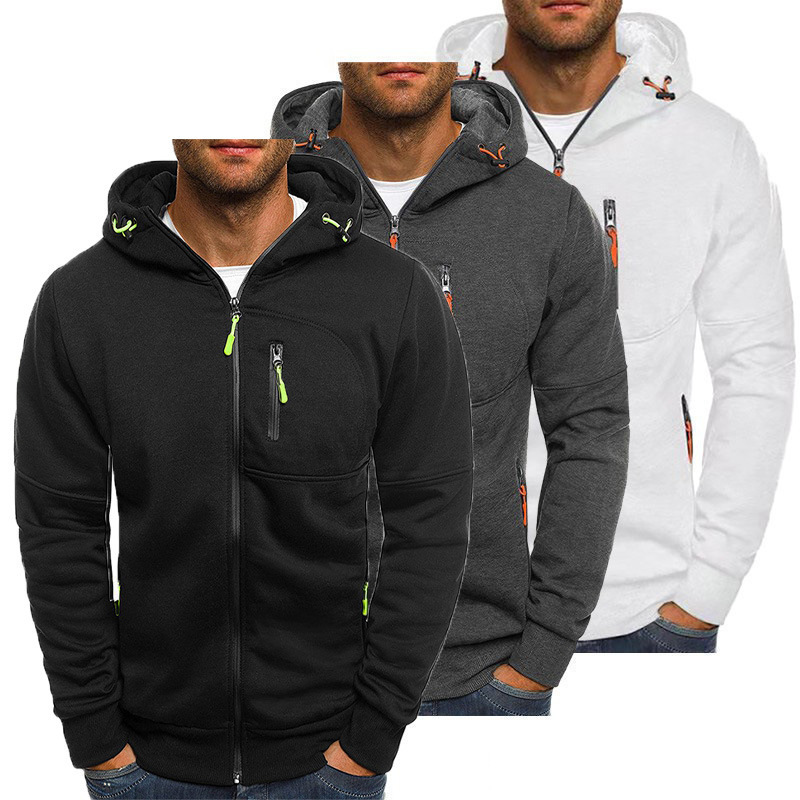 Cross-Border New Large-Size Men's Autumn and Winter Sports Fitness Jacket Casual Four-Zipper Sweatshirt Cardigan Hooded Jacket