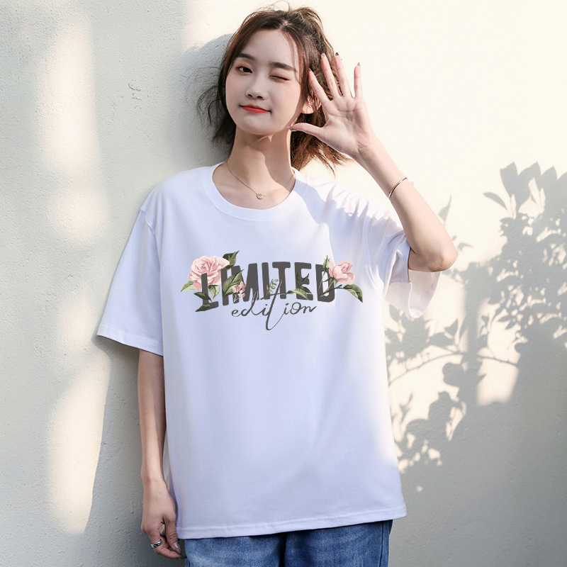 Summer New Cotton Short-sleeved T-shirt Women's Base Shirt Loose Round Neck Cotton White T-shirt Women's Wholesale Printing