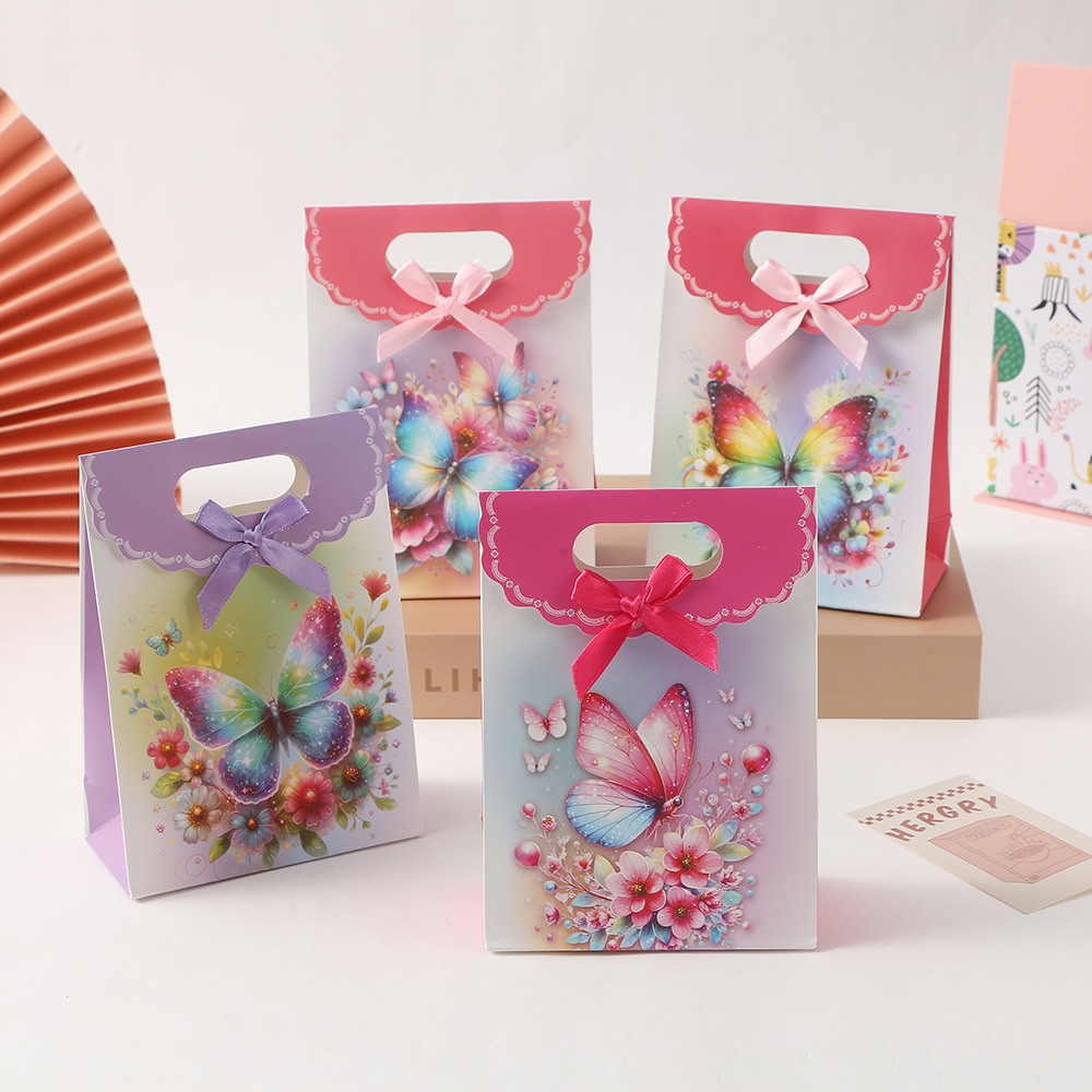 Bolsa de regalo de flores de mariposa, bolsa de papel de mano, bolsa de embalaje de caramelo, bolsa de regalo de mano, bolsa de regalo, bolsa de almacenamiento de dulces