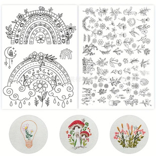 Cross-Border 2 Sheets of A4 Floral Rainbow Series Pattern Adhesive Water-Soluble Non-Woven Fabric Handmade Self-Adhesive Embroidery Stabilizer