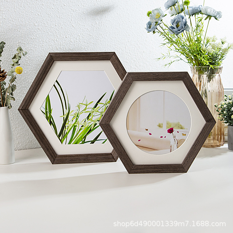 Solid Wood Simple Hexagon Photo Frame Polygon Corporate Culture Photo Wall Honeycomb Frame Wall Decorative Painting