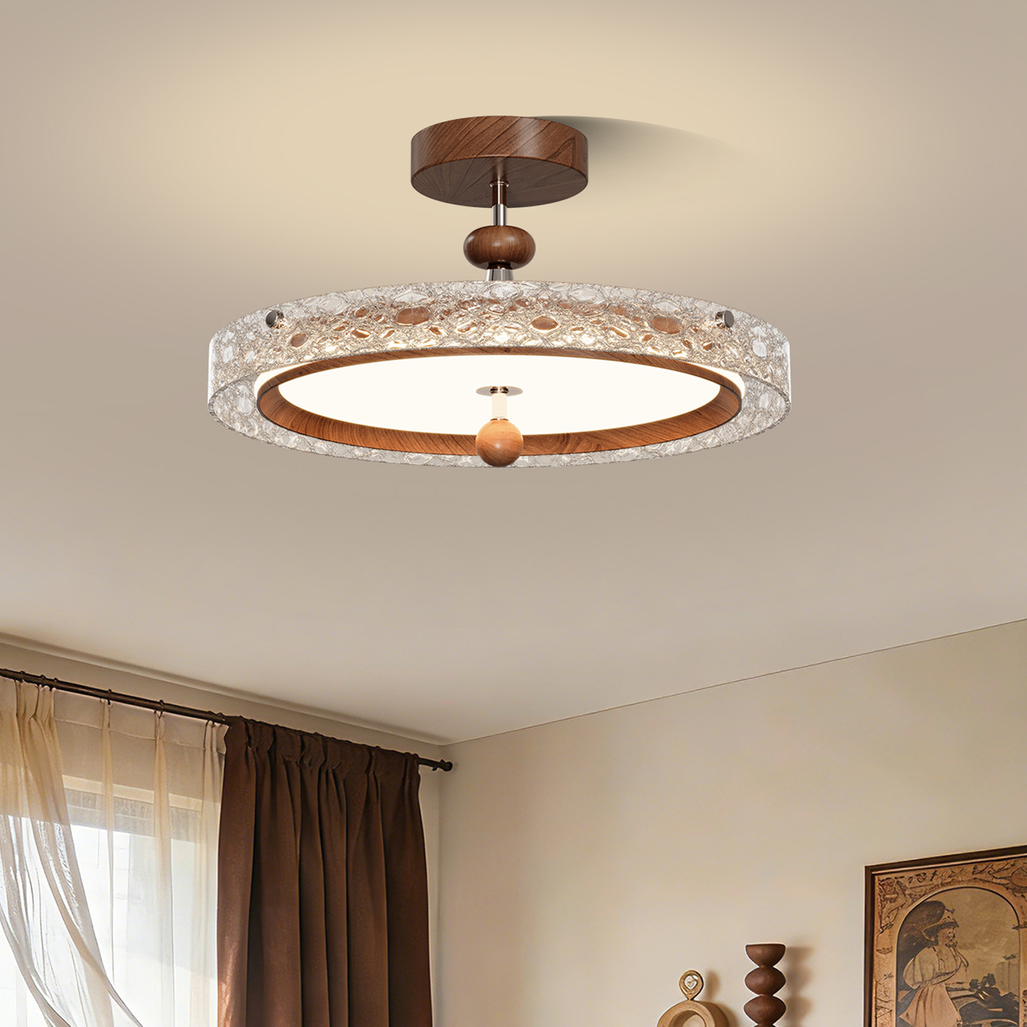 Lámpara de absorción de estilo medieval francés superior sensación de alto nivel de color nuez, viento tranquilo, lámpara de protección de ojos para la habitación principal 293L