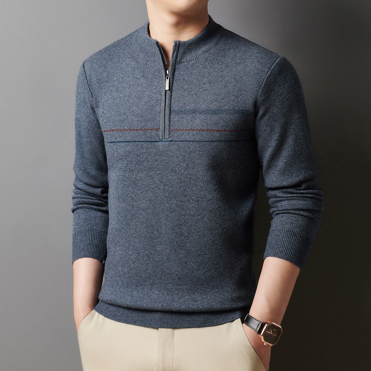 Half-Turtleneck Zip-Up Burgundy Sweater for Men, Winter Thickened Wool Sweater for Middle-Aged Dads, Men's Knitted Base Layer Shirt